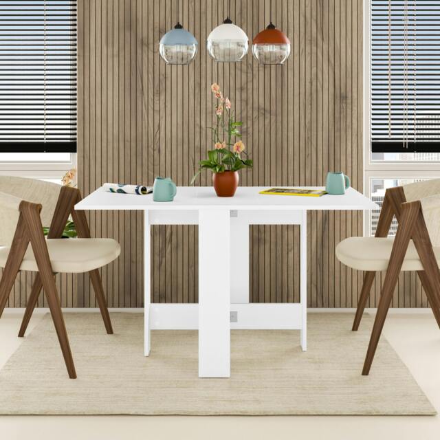 Rackhams Artemio Foldable Table White Rectangular Shape Engineered Wood Folding Table 130(W)x76(D)x73.4(H)cm Kitchen Dining Room - White - image 1
