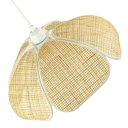 Rackhams Vintage Art Deco Rattan Pendant Shade with Cream Cotton Fabric Trims - thumbnail 4