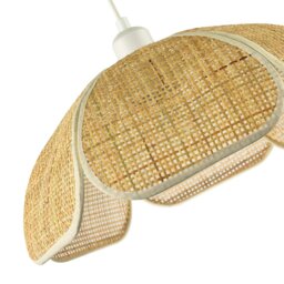 Rackhams Vintage Art Deco Rattan Pendant Shade with Cream Cotton Fabric Trims - thumbnail 3