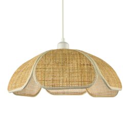 Rackhams Vintage Art Deco Rattan Pendant Shade with Cream Cotton Fabric Trims