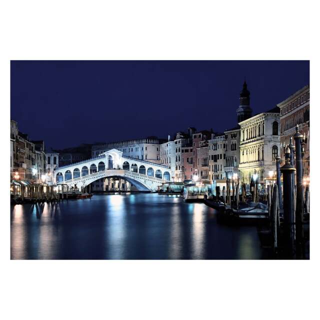 Rackhams Rialto Bridge Scene Print LED Canvas, Venice Artwork With 8 LED Lights, 60 x 40 cm, Stretched Wooden Frame, Battery Powered - image 1