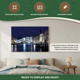 Rackhams Rialto Bridge Scene Print LED Canvas, Venice Artwork With 8 LED Lights, 60 x 40 cm, Stretched Wooden Frame, Battery Powered - thumbnail 5