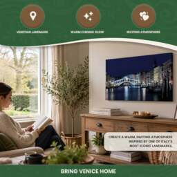 Rackhams Rialto Bridge Scene Print LED Canvas, Venice Artwork With 8 LED Lights, 60 x 40 cm, Stretched Wooden Frame, Battery Powered - thumbnail 2