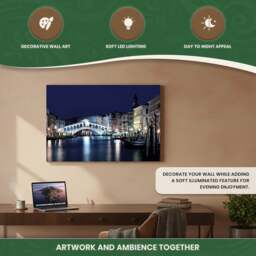 Rackhams Rialto Bridge Scene Print LED Canvas, Venice Artwork With 8 LED Lights, 60 x 40 cm, Stretched Wooden Frame, Battery Powered - thumbnail 3
