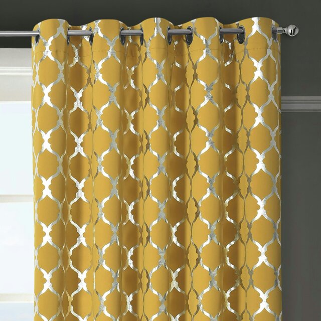 Rackhams Arabesque Ready Made Thermal Blackout Eyelet Curtains - 117cm x 137cm - Ochre - image 1