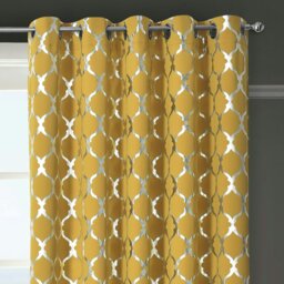 Rackhams Arabesque Ready Made Thermal Blackout Eyelet Curtains - 117cm x 137cm - Ochre