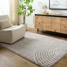 Rackhams Fossay Shag-Washable Beige Grey Modern High Pile Rug - 140 x 200 cm