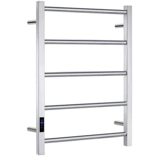 Rackhams Polished Stainless Steel Electric Heated Towel Warmer (W)500mm x (H)689mm Wall Mounted Kitchen Bathroom Robe Clothes Hanger