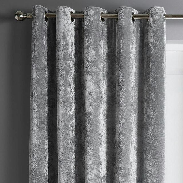Rackhams Crushed Velvet Ready Made Eyelet Curtains - 117cm x 137cm - Silver - image 1