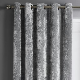 Rackhams Crushed Velvet Ready Made Eyelet Curtains - 117cm x 137cm - Silver