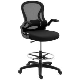 Rackhams Adjustable Mesh Standing Desk Chair with Flip-up Armrests Lumbar Support Armrests Adjustable Footrest Ring Black - thumbnail 1