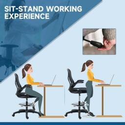 Rackhams Adjustable Mesh Standing Desk Chair with Flip-up Armrests Lumbar Support Armrests Adjustable Footrest Ring Black - thumbnail 5