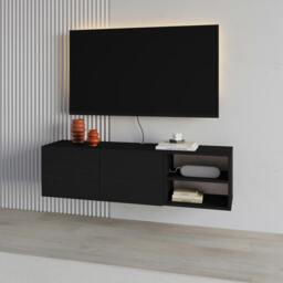 Rackhams Modern Conrad TV Unit up to 50 Inch TVs 2 Soft Close Door Entertainment Centre 140cm Living Room Easy Assembly - Black