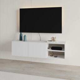 Rackhams Modern Conrad TV Unit up to 50 Inch TVs 2 Soft Close Door Entertainment Centre 140cm Living Room Easy Assembly - Black - thumbnail 2