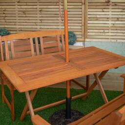 Rackhams Outdoor 4 Person Folding Rectangular Wooden Garden Dining Table Benches Cream Parasol and Base Set - Outdoor Furniture Sets - thumbnail 3
