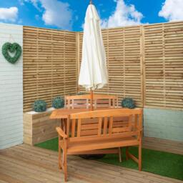 Rackhams Outdoor 4 Person Folding Rectangular Wooden Garden Dining Table Benches Cream Parasol and Base Set - Outdoor Furniture Sets - thumbnail 2