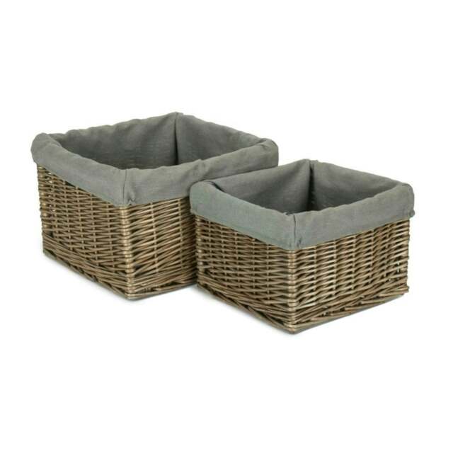 Rackhams Square Antique Wash Grey Lined Storage Basket - Set of 2 - image 1