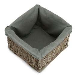 Rackhams Square Antique Wash Grey Lined Storage Basket - Set of 2 - thumbnail 2