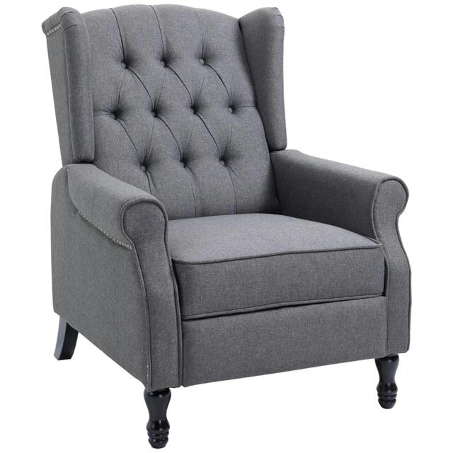 Rackhams Recliner Armchair, Vintage Reclining Chair with Nail Head Trim, Wingback Chair with Button Tufted Back and Footrest, for Living Room, Grey - image 1