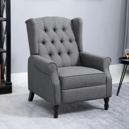 Rackhams Recliner Armchair, Vintage Reclining Chair with Nail Head Trim, Wingback Chair with Button Tufted Back and Footrest, for Living Room, Grey - thumbnail 2