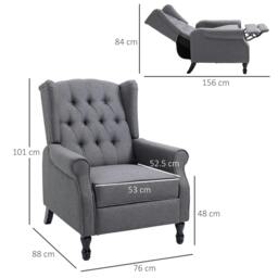 Rackhams Recliner Armchair, Vintage Reclining Chair with Nail Head Trim, Wingback Chair with Button Tufted Back and Footrest, for Living Room, Grey - thumbnail 3