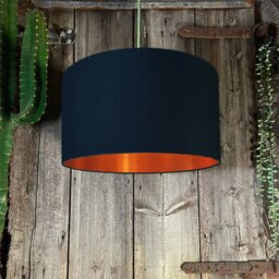 "Rackhams Deep Space Navy Cotton Lampshade With Copper Foil Lining - 70cm Diameter x 30cm Height / (27"" x 12"")"
