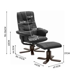 Rackhams 3ft Swivel Recliner Chair Armchair PU Leather with Footstool - Black - thumbnail 6