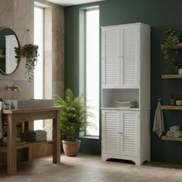 Rackhams Vihave Tall Freestanding Bathroom Cabinet With Shutter Doors And Raised Base White - thumbnail 1