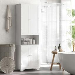 Rackhams Vihave Tall Freestanding Bathroom Cabinet With Shutter Doors And Raised Base White - thumbnail 3