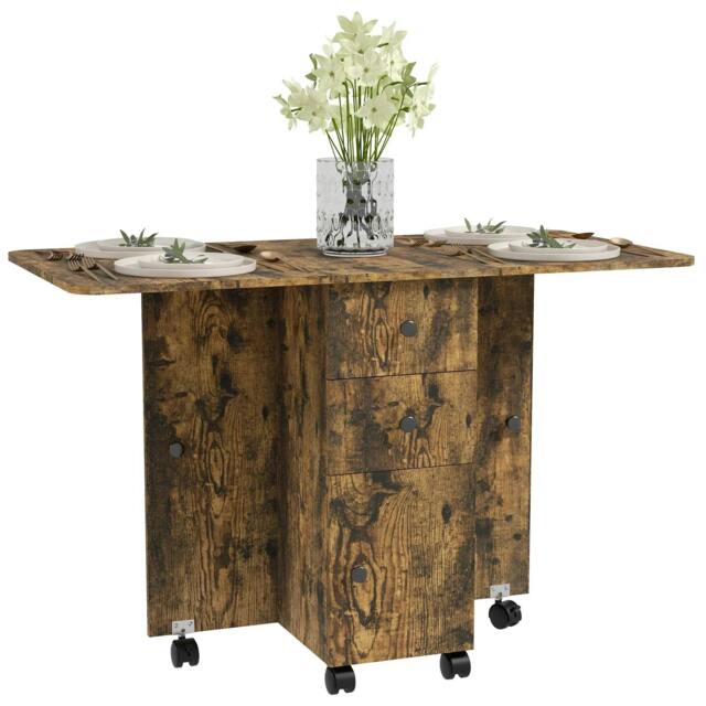 Rackhams Multi-Storage Six-Person Drop Leaf Dining Table - Rustic Brown