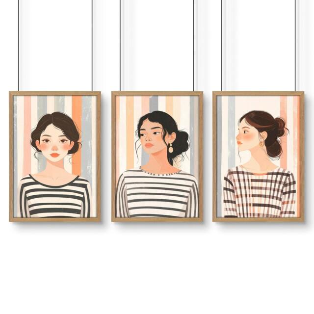 Rackhams Framed Pictures For The Living Room - Set of 3 Boho Women Wall art Prints - A2 16.54 x 23.39 in / 42 x 59.4 cm - Satin Photo paper 280 gsm - Oak Frame - image 1