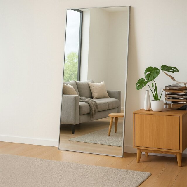 Rackhams Modern Silver Metal Rectangle Frame Leaner Mirror 200cm x 100cm - Silver - image 1