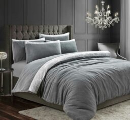 Rackhams Beaux Shimmer Teddy Fluffy and Warm Fleece Duvet Cover Set - Silver - Single