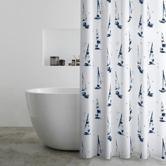 Rackhams Salcombe Boats Shower Curtain Panel White - White - image 1