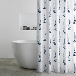 Rackhams Salcombe Boats Shower Curtain Panel White - White - thumbnail 1