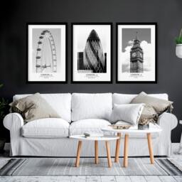 Rackhams Wall pictures for living room ideas - set of 3 London wall art prints - 20 x 30 in / 50 x 76 cm - Matte Museum Quality Art Paper 290 gsm - Oak Frame - thumbnail 2