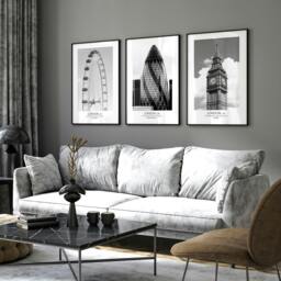 Rackhams Wall pictures for living room ideas - set of 3 London wall art prints - 20 x 30 in / 50 x 76 cm - Matte Museum Quality Art Paper 290 gsm - Oak Frame