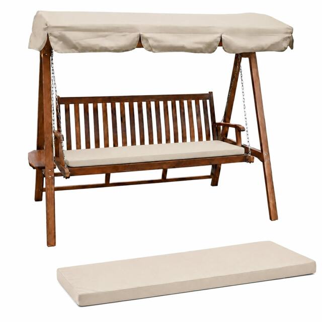 Rackhams Garden Bench Cushion – 3 Seater Swing Seat Pad with Removable Zipped Cover, 160 × 46 × 6 cm - 160 × 46 - 1 cushion - Light Beige - image 1