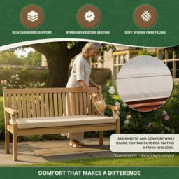 Rackhams Garden Bench Cushion – 3 Seater Swing Seat Pad with Removable Zipped Cover, 160 × 46 × 6 cm - 160 × 46 - 1 cushion - Light Beige - thumbnail 4
