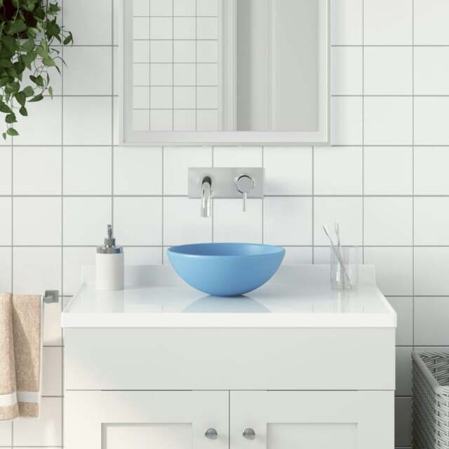 Rackhams Bathroom Sink Ceramic Light Blue Round