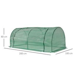Rackhams Tunnel Greenhouse Green Grow House for Garden Outdoor, Steel Frame, PE Cover, Green, 200 x 100 x 80cm - Green - thumbnail 2