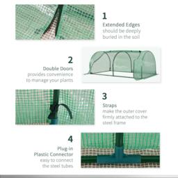 Rackhams Tunnel Greenhouse Green Grow House for Garden Outdoor, Steel Frame, PE Cover, Green, 200 x 100 x 80cm - Green - thumbnail 4
