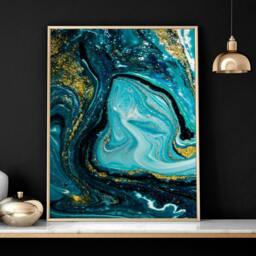 Rackhams Teal painting - set of 3 Abstract Marble wall art prints - A4 8.27 x 11.69 in / 21 x 29.7 cm - Satin Photo paper 280 gsm - Black Frame - thumbnail 3