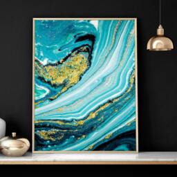 Rackhams Teal painting - set of 3 Abstract Marble wall art prints - A4 8.27 x 11.69 in / 21 x 29.7 cm - Satin Photo paper 280 gsm - Black Frame - thumbnail 4