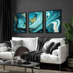 Rackhams Teal painting - set of 3 Abstract Marble wall art prints - A4 8.27 x 11.69 in / 21 x 29.7 cm - Satin Photo paper 280 gsm - Black Frame - thumbnail 6