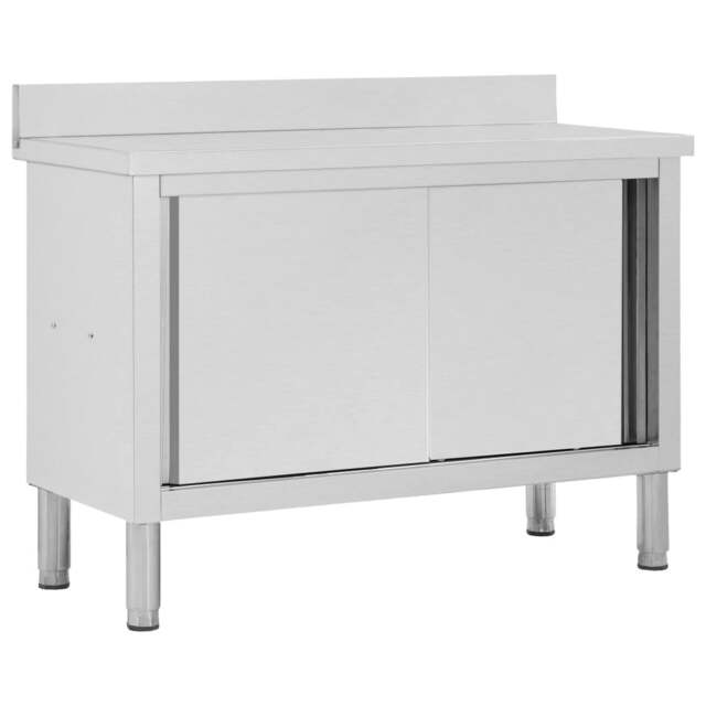 Rackhams Work Table with Sliding Doors 120x50x(95-97) cm Stainless Steel