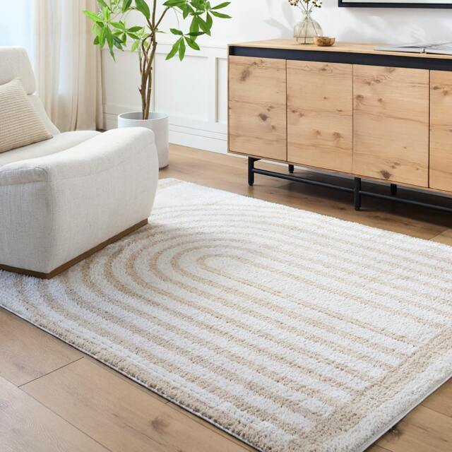Rackhams Fossay Shag-Washable Beige Modern High Pile Rug - 160 x 213 cm - image 1