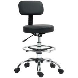 Rackhams Drafting Chair, Office Chair with Backrest and Adjustable Footrest, Height Adjustable Stool, Leather Padded Rolling Task Chair for Home Office, Black - Black
