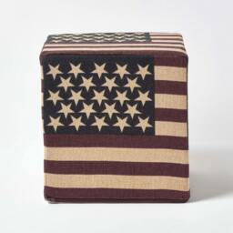 Rackhams Cotton Square Pouffe Vintage USA Flag - 36 x 36 x 38 cm