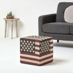 Rackhams Cotton Square Pouffe Vintage USA Flag - 36 x 36 x 38 cm - thumbnail 2